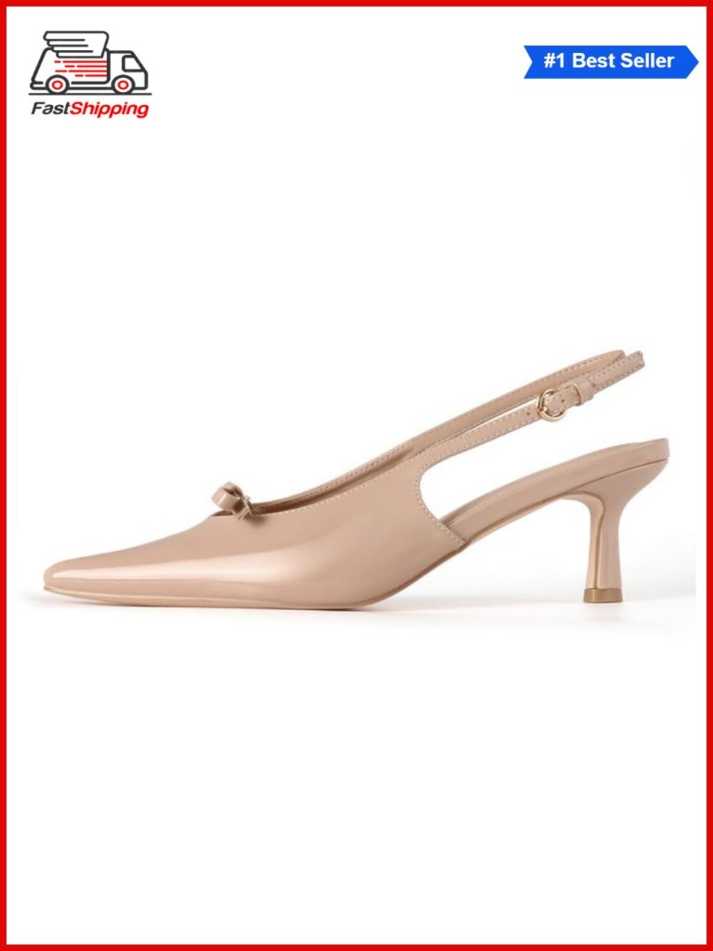 ✨ Slingback Kitten Heels Faux Leather Pointed Toe Bow Pumps Wedding Dress Shoes